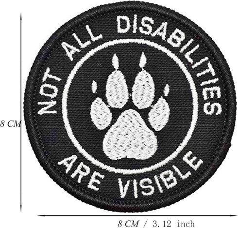 Service Dog Patch, Not All Disabilities are Visible" Phrase Dog Paw Hook Loop Embroidery Patches for Dog Harness Vest Collar by BDIHS