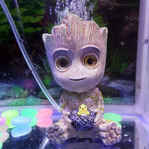 SLOCME Aquarium Groot Air Bubbler Decorations with Air Bubbler Stone - Oxygen Pump Resin Crafts for Fish Tank Decor