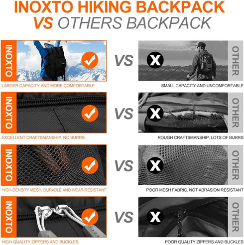 INOXTO 40L Hiking Backpack Camping Backpack with Waterproof Rain Cover for Men Women, Outdoor Daypack
