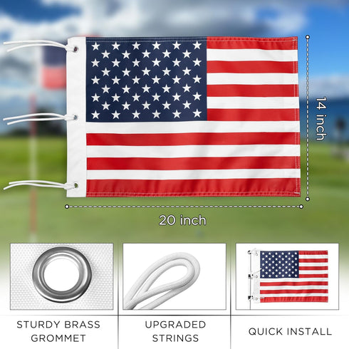 KINGTOP USA Golf Flag 20x14 Inch - Standard Putting Green Flags for Backyard Practice, 1-Pack, Brass Grommets,