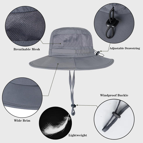 Sun Hat for Men and Women - UPF 50+ Waterproof Wide Brim Bucket Hat for Hiking, Garden, Safari, Beach