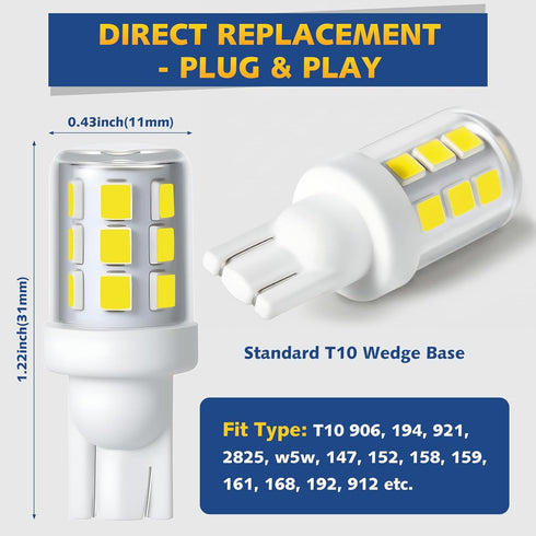 T10 Bulb 12-24V, 6000K Sailboat (2PCS) Wedge Base Boat Light LED White Marine Navigation Lights Replacement for Anchor