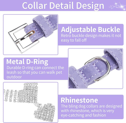 EXPAWLORER Cute Dog Necklace - Rhinestone Dog Collar, Soft Velvet Adjustable Pet Collar for Puppies Cats Small Medium