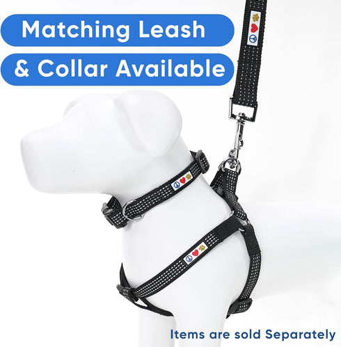 Pawtitas Dog Harness - Medium Size, Black, Adjustable, Reflective Vest for Senior Dogs and Puppies