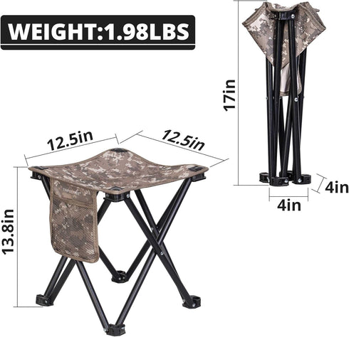 2 Pack 13.8 Inch 400 LBS TRIPLE TREE Camping Stool, Camouflage Portable Folding Stool for Outdoor Walking Hiking