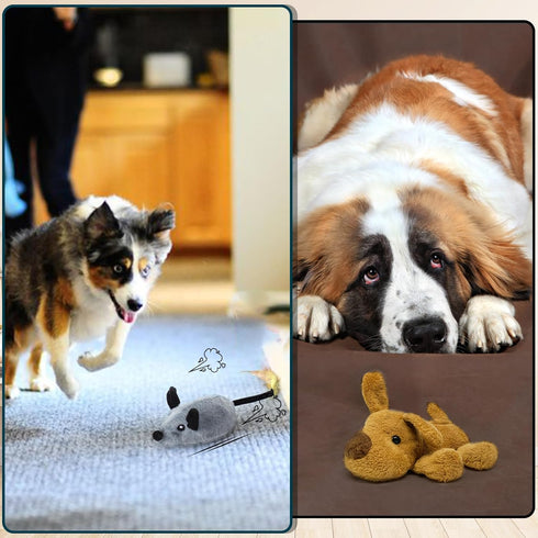 BABORUI Interactive Dog Toys Mouse, Escaping Squeaky Toys with Lights & Auto-Turn, Rechargeable