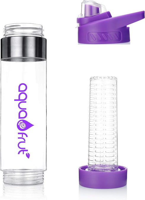NEW AquaFrut Bottom Loading Fruit Infuser Water Bottle - BPA Free Tritan Plastic - Leak Proof - 24 OZ - Infusion Recipe eBook (Purple) by Aquafrut Bottle