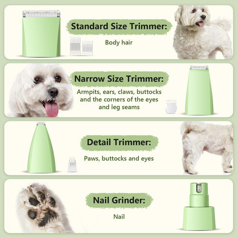 4 1 Trimmer Dog Grooming Kit with LED Light, Low Noise Rechargeable in Pet Clippers for Matted Hair, Cordless Electric
