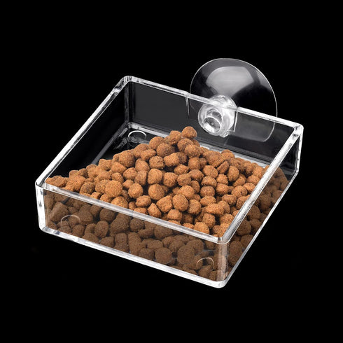 Clear Acrylic Square Shrimp Feeding Dish with Suction Cup for Fish Tank