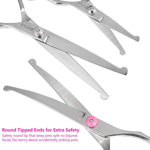Set, 4CR 5 GEMEK Dog Grooming Scissors Stainless Steel Safety Round Tip Pet Professional Grooming Tool Pieces Kit