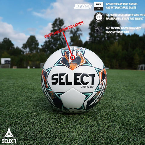 SELECT Viking DB Soccer Ball, Size 5, White/Teal/Orange V24