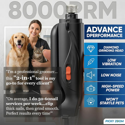 Picky zoom 2-in-1 Trimmers, Dog & Cat Nail Clippers and Grinder with Light Safety Guard to Avoid Overcutting, Sharp