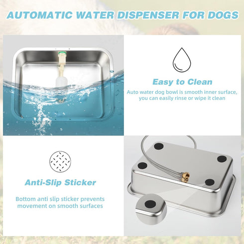 3 3/4'' Gallon Automatic Dog Water Dispenser, Large Dog Water Bowl Dispenser for Outdoor, Stainless Steel Pet Bowl