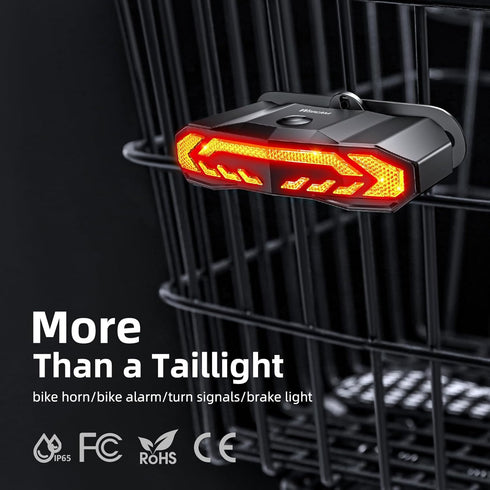 WSDCAM Bike Basket Tail Light, Turn Signals and Brake Light, Bike Alarm Horn with Remote, Rechargeable Rear Light