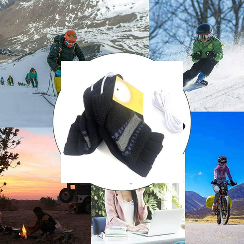 Women's & Men's 2 Pack USB Heated Gloves - Winter Mitten Heating Warmer (Black+Gray)