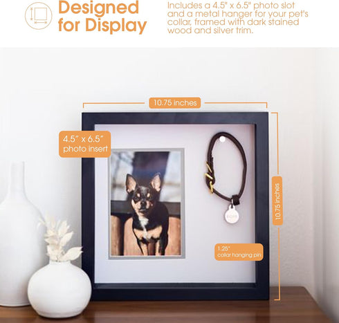 Pearhead Pet Collar Keepsake Picture Frame, Memorial Shadow Box, Wall Mountable Display, Bereavement Photo Frame for Dogs and Cats, Pet Loss Remembrance Gift, 4.5x6.5 Photo Insert, Black by Pearhead