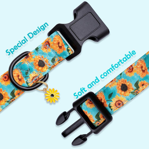 Faygarsle Dog Collar - Cute Light Green Puppy Collars with Sunflower Pattern for Small Medium Large Dogs, Spring Summer