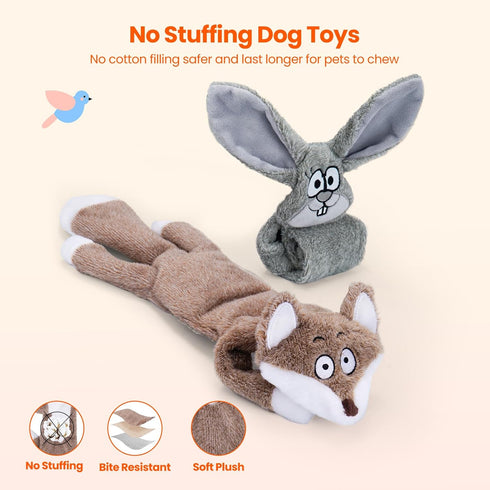 HGB Squeaky Dog Toys, No Stuffing Crinkle Toys for Large Medium Small Dogs, 2 Pack Interactive Chew Toys
