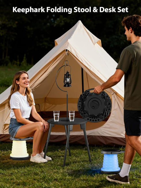 Keephark (5 3 400 lbs (10 Collapsible Camping Stool with Lights Colors, Modes), Holds up to & Adjustable Height