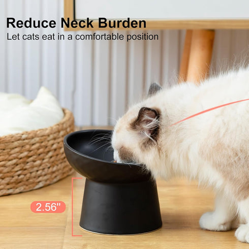 Raised Cat Bowl Black, Elevated Cat Food Bowls with Tilted Angle, Stress Free, Anti Vomiting, Ceramic Water Bowl for Cats Small Dogs Feeding Dish, 8 Ounces