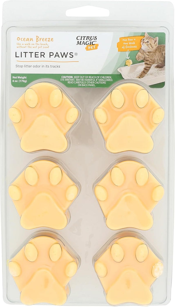 Citrus Magic Pet Odor Eliminator Litter Paws, Ocean Breeze, 6-Count