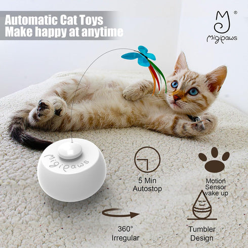 Migipaws Interactive Cat Toys, Butterfly & Feather Kitten Toy, Automatic Spinning Ball for Indoor Bored Cats, 3