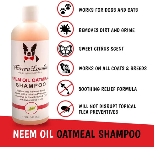 17 oz Warren London Neem Oil with Oatmeal Dog Shampoo - Deep Cleansing & Moisturizing for Sensitive Skin - Itch Relief