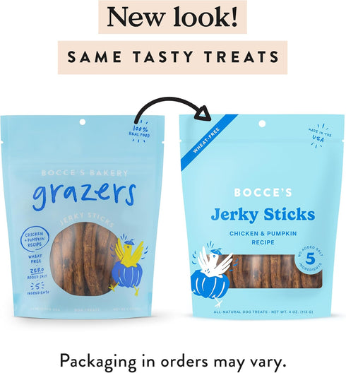 Bocce's Bakery Jerky Stick Dog Treats, Wheat-Free, Limited-Ingredients, Baked in The USA, Chicken & Pumpkin, 4 oz