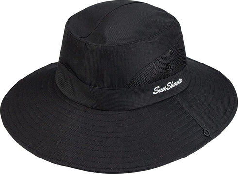 Women's Summer Beach Hat, Wide Brim Outdoor UV Protection Packable Mesh Bucket Hat with Ponytail Hole