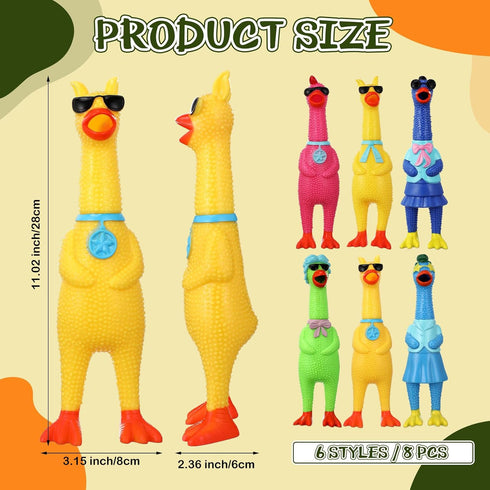 8 Toys(11 Inch,Mixed Pcs Silly Rubber Chicken Screaming Chicken Dog Toy with Squeaker Large Squeaky Prank Noise Maker