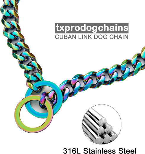 Dog Chain Collars, Chew Proof Heavy Duty Stainless Steel Metal Cuban Link Collar for Small Medium Large Dogs