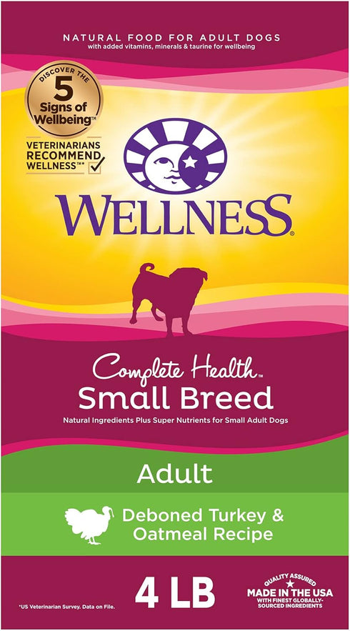 Wellness Complete Health Small Breed Dry Dog Food with Grains, Natural Ingredients, 4-Pound Bag, Turkey & Oatmeal