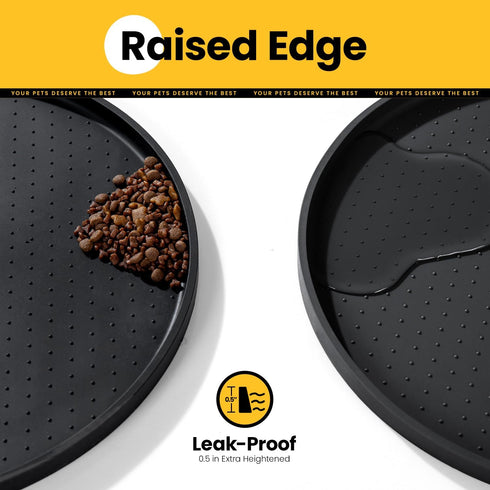 Dog Food Mat,1/2 Inch Raised Edges Cat Dog Feeding Mat for Spill Containment,BPA-Free Silicone Pet Food Mats for Floor Waterproof,Rubber Dog Placemats for Food and Water Bowls(Black,19"x12")