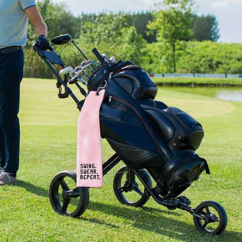 Swing Swear Repeat Embroidered Pink Golf Towel, Funny Golf Towel for Golf Bag, Gift for Golfer