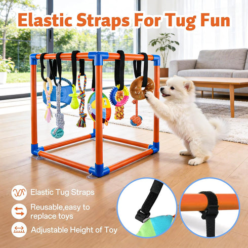 QUJOGA 10 Puppy Play Gym for Small/Medium Dogs with Hanging Puppy Teething Toys,Dog Enrichment Playground,Dog Rope Toys