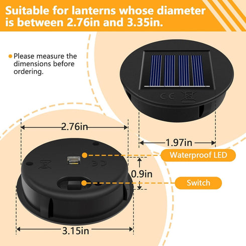 4 Pack 8 3.15in Replacement Solar Light Parts, Solar Lights Replacement Top, lumens, Waterproof Battery Box Top DIY