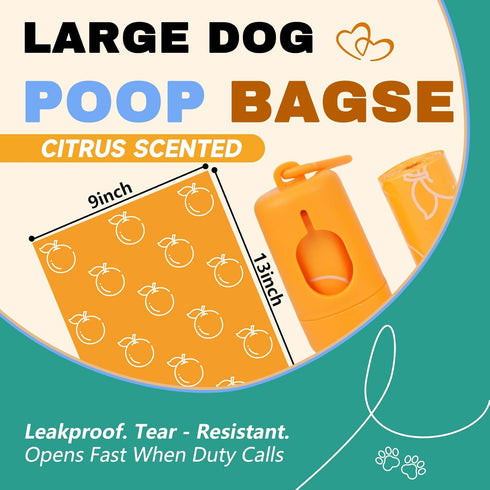 Pet Rhythm 360 counts 13x9 Inch Citrus Scented Dog Poop Bags - Orange Pet Waste Bags with Dispensers, Extra Large