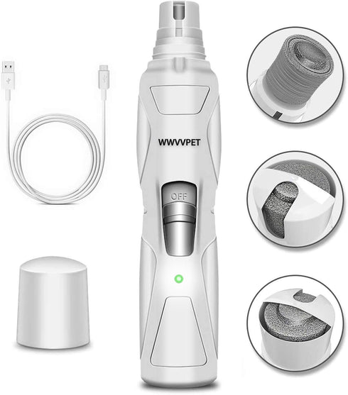Pet Nail Grinder with LED Light & 2 Grinding Heads, 2-Speed Low Noise Powerful Dog Nail Trimmer for L/M/S Dogs/Cats