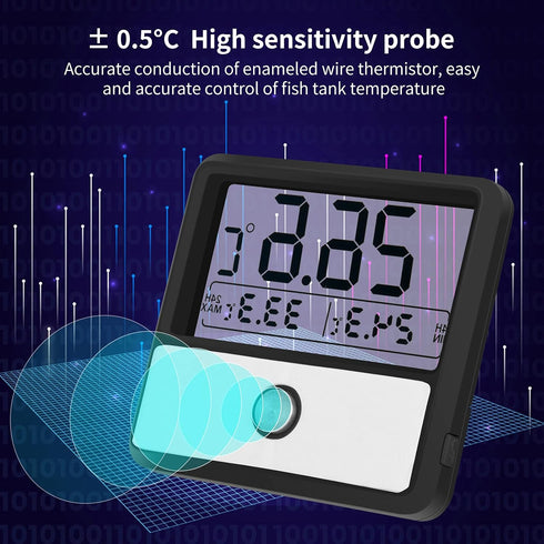 capetsma Aquarium Thermometer, Digital Fish Tank Thermometer with Large LCD Screen, Records High & Low Water Temperature
