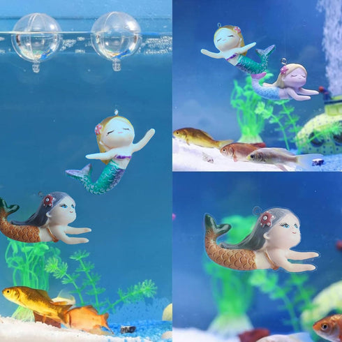 Floating Mermaid Fish Tank Decor, Cartoon Aquarium Decorations for Aquatic Pets, Resin Ornaments