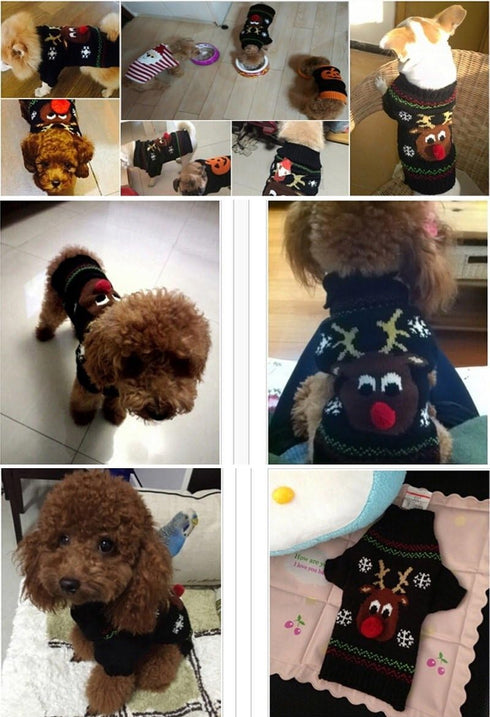 Dog Sweater for Christmas, Cartoon Reindeer Knitwear, Warm Clothes for Pet Cat