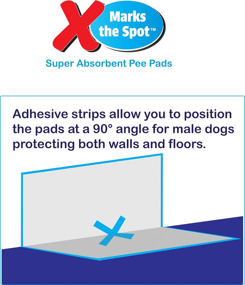 SPOT 22" 22", 50-Pack X Marks The Extra Absorbent Puppy Pads with Adhesive Strips & Pheromones Attracts Dogs to Center
