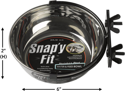 MidWest Homes for Pets Snap'y Fit Food Bowl, 20 oz (2.5 cups), Silver Pet Bowl for Metal Dog Crate or Cat Cage