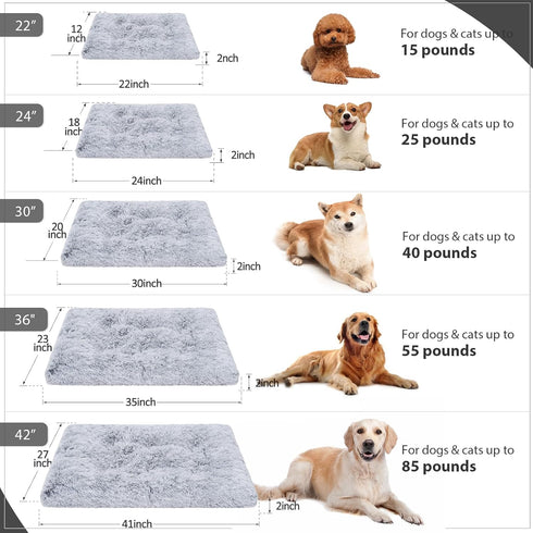 Vonabem Large Dog Bed Crate Pad, 36 inch Washable Pet Bed for Large Medium Small Dogs, Deluxe Plush Anti-Slip Mat, Grey