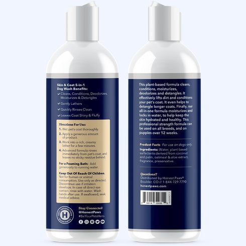 Honest Paws Dog Shampoo and Conditioner - Premium Wash for Allergies, Dry Itchy Skin, 16 Fl Oz