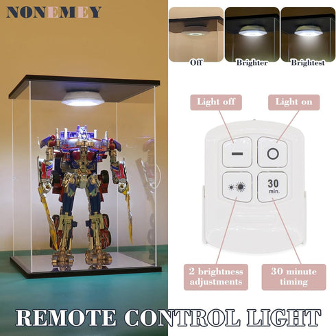 NONEMEY Clear Acrylic Display Case, Dustproof Model Showcase Organizer Box with Remote Control Light