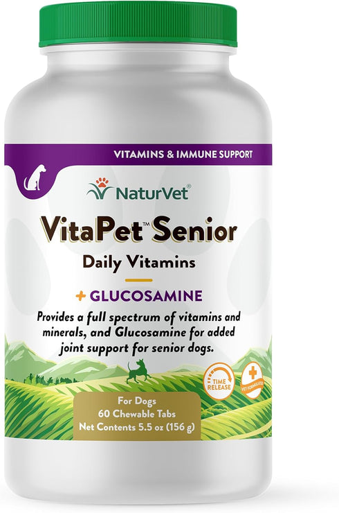 NaturVet VitaPet Senior Daily Vitamins for Senior Dogs, Plus Glucosamine, 60 Time Release Tablets