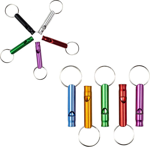 Set of 5 Extra Loud Whistles for Camping, Hiking, Hunting, Sports, Emergency Situations, Aluminium Key Chain