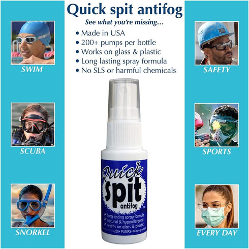 Jaws Quick Spit Anti-Fog Spray for Swim Goggles, Snorkel Mask, Eye Glasses, Scuba Divers, Safety Eyewear, Made in The