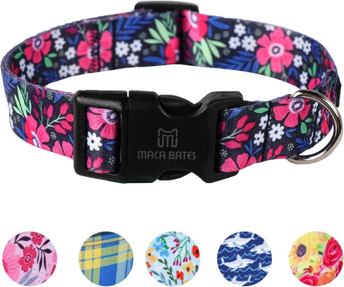 Maca Bates Designer Flower Dog Collar, Cute Spring Collars for Small Medium Large Puppies, Birthday Gift